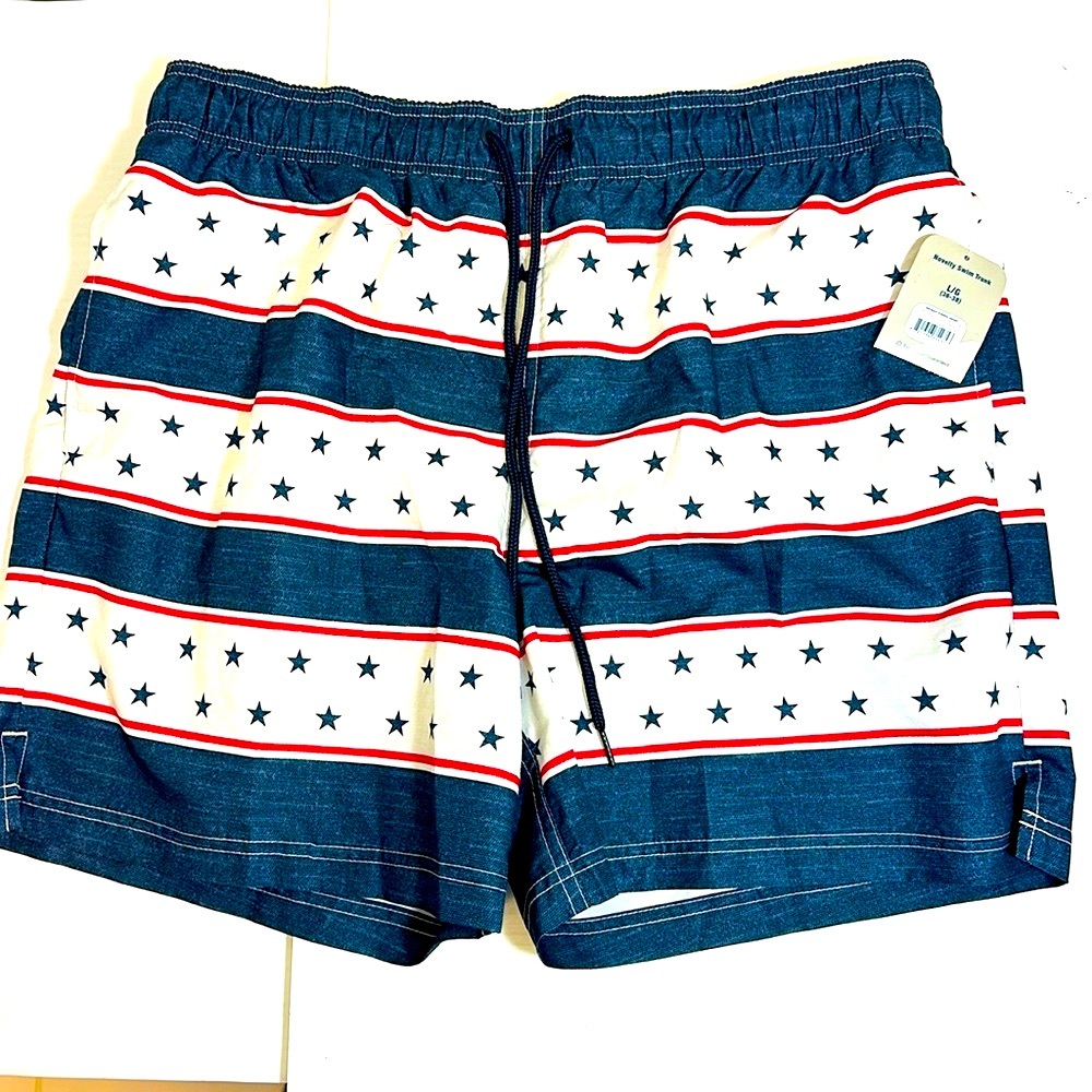 George Patriotic Red Blue White Swim Trunks LG 36-38 NWT - Picture 3 of 8